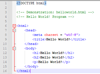 Hello World program in HTML